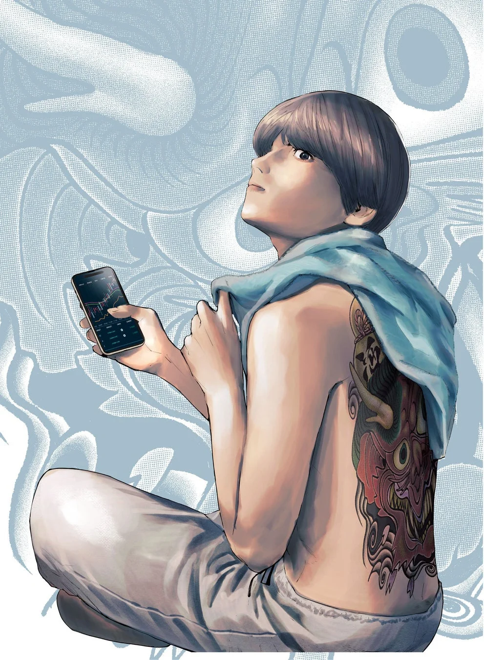 株価チャートを見る男性